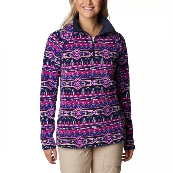 Columbia Women’s Glacial IV Print Half Zip Pullover Dark Shappire Stripe Print - Picture 1 of 13